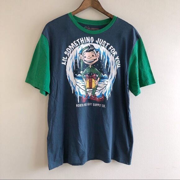 Ugly Christmas T-Shirt Elf D**k In A Box Funny Joke Holiday Tee Shirt Blue - Picture 1 of 14